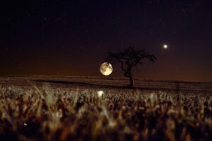 Oração da noite — céu estrelado com lua cheia transmitindo paz e serenidade — Mensagem do Papa