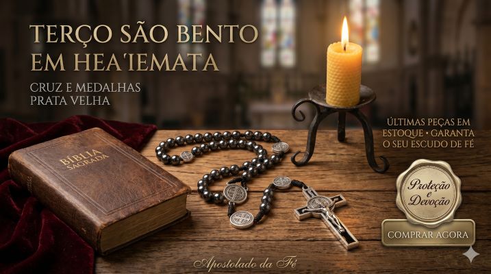 Terço São Bento Em Hematita Cruz Medalhas Prata Velha